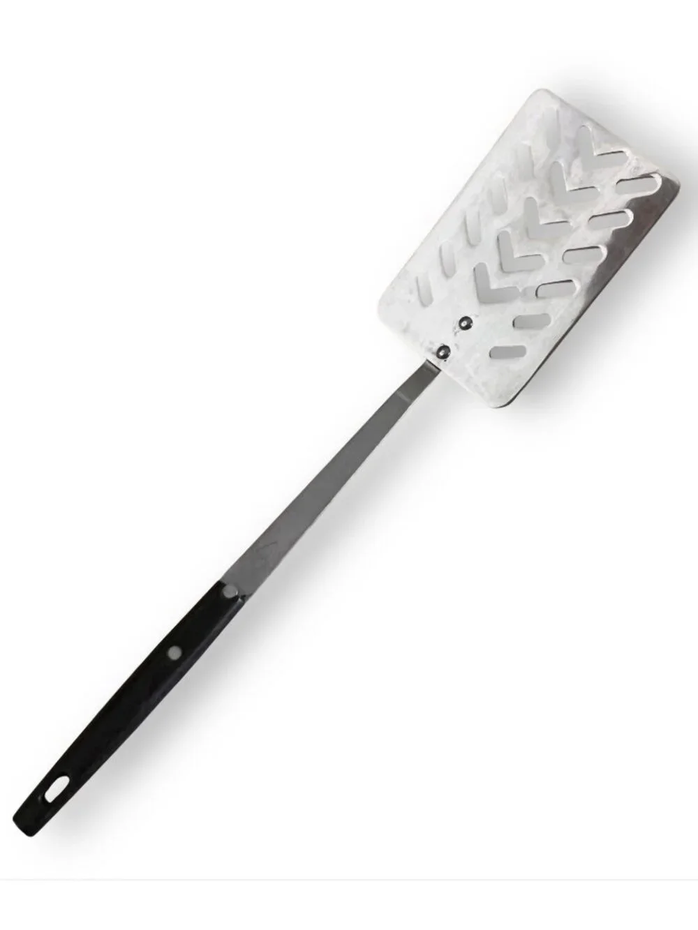 Vintage Japan Slotted Spatula Turner Stainless Steel Black Handle Kitchen Utensi